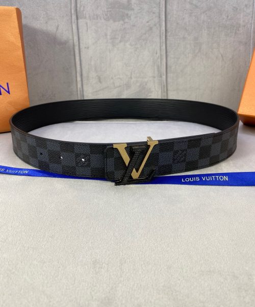 1:1 Replica Louis Vuitton Initiales Reversible LV Belt Damier Graphite with Black/Gold Toned Hardware LV Women Belt