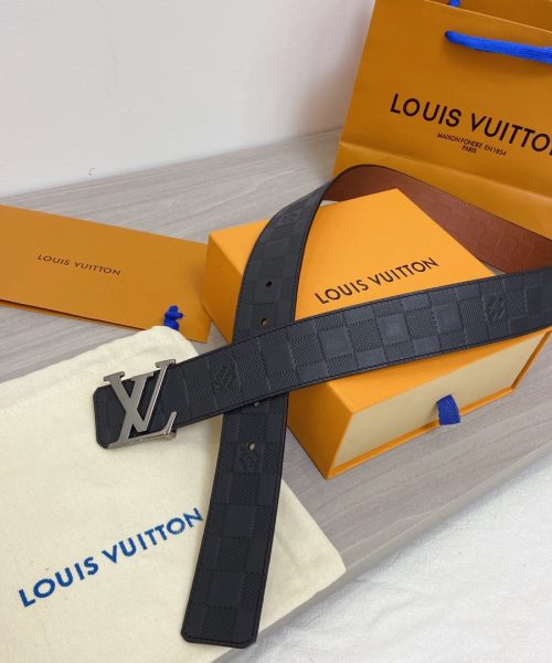 1:1 Replica Louis Vuitton Initiales Reversible LV Belt in Damier Embossed with Silver Hardware LV Women Belt LV