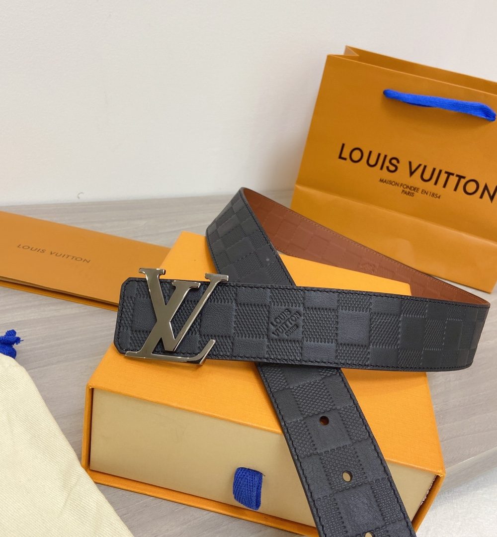 1:1 Replica Louis Vuitton Initiales Reversible LV Belt in Damier Embossed with Silver Hardware LV Women Belt LV