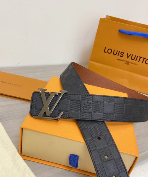 1:1 Replica Louis Vuitton Initiales Reversible LV Belt in Damier Embossed with Silver Hardware LV Women Belt LV