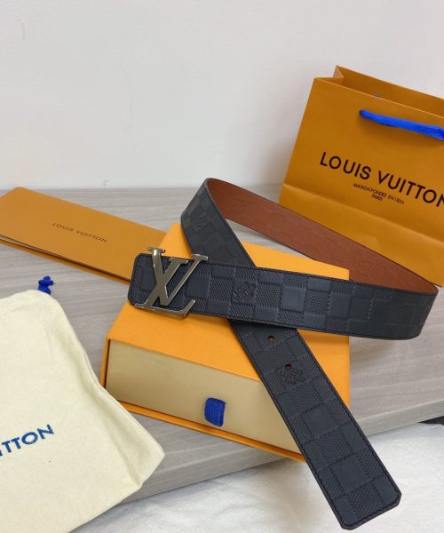 1:1 Replica Louis Vuitton Initiales Reversible LV Belt in Damier Embossed with Silver Hardware LV Women Belt LV
