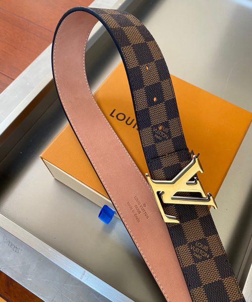 1:1 Replica Louis Vuitton Initiales Reversible LV Belt with Damier Ebene Canvas Gold Toned Hardware LV Women Belt