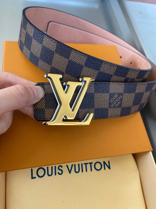 1:1 Replica Louis Vuitton Initiales Reversible LV Belt with Damier Ebene Canvas Gold Toned Hardware LV Women Belt