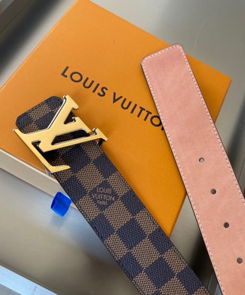 1:1 Replica Louis Vuitton Initiales Reversible LV Belt with Damier Ebene Canvas Gold Toned Hardware LV Women Belt