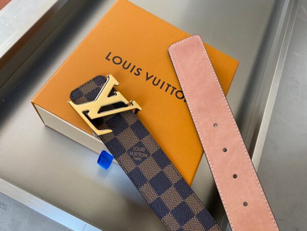 1:1 Replica Louis Vuitton Initiales Reversible LV Belt with Damier Ebene Canvas Gold Toned Hardware LV Women Belt