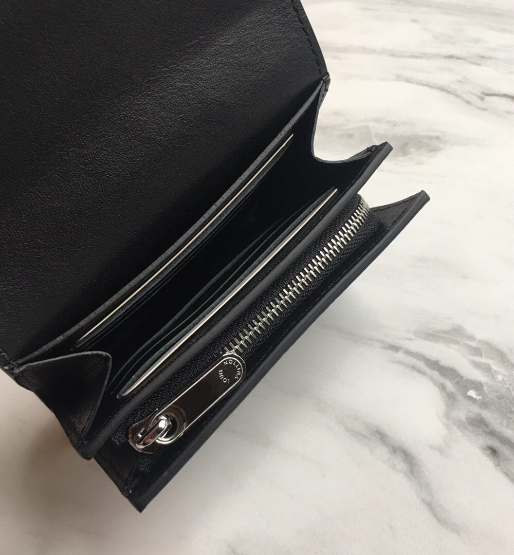 1:1 Replica Louis Vuitton Iris Compact Wallet Mahina Black For Women, Women's Wallet 4.7in/12cm LV M62540