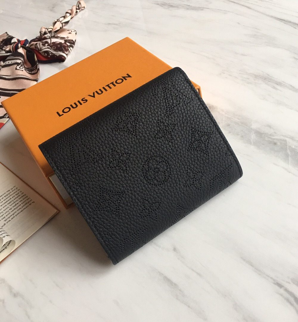 1:1 Replica Louis Vuitton Iris Compact Wallet Mahina Black For Women, Women's Wallet 4.7in/12cm LV M62540
