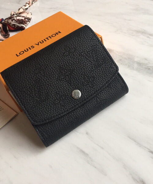 Louis Vuitton Iris Compact Wallet Mahina Black For Women, Women's Wallet 4.7in/12cm LV M62540
