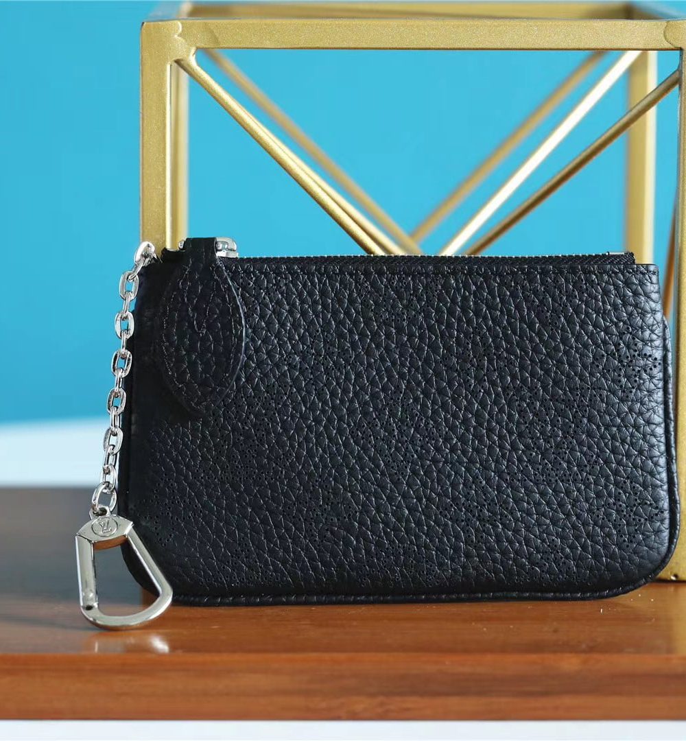 1:1 Replica Louis Vuitton Key Pouch Mahina Black For Women, Women's Wallets 5.1in/13cm LV