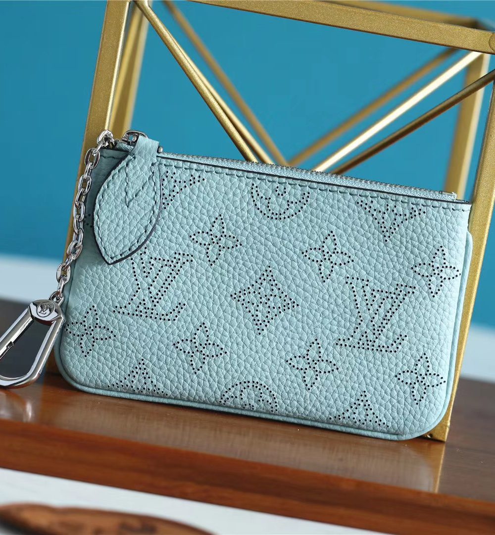 1:1 Replica Louis Vuitton Key Pouch Mahina Light Blue For Women, Women's Wallets 5.1in/13cm LV