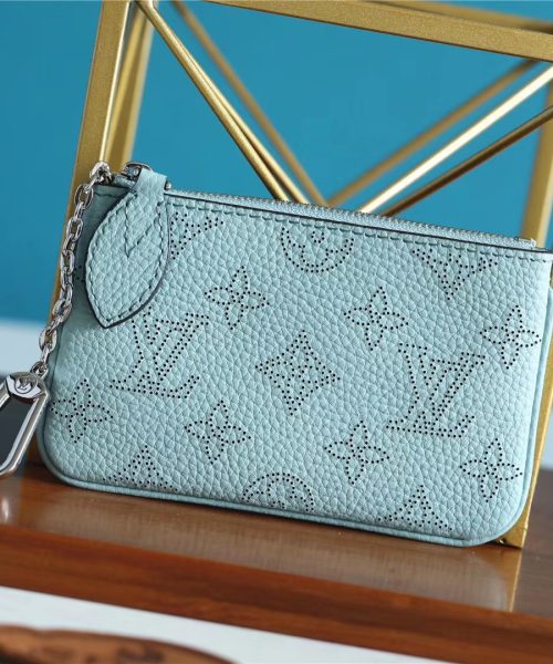 1:1 Replica Louis Vuitton Key Pouch Mahina Light Blue For Women, Women's Wallets 5.1in/13cm LV