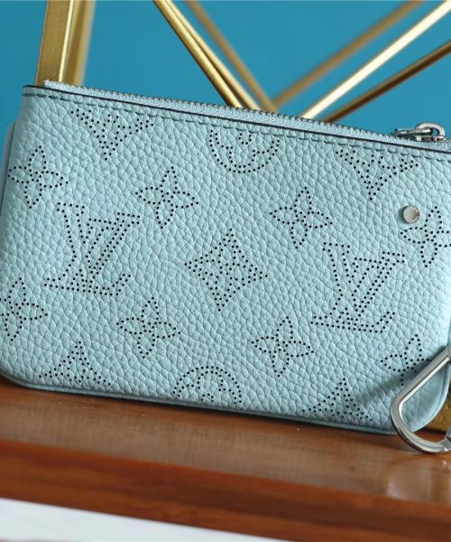 1:1 Replica Louis Vuitton Key Pouch Mahina Light Blue For Women, Women's Wallets 5.1in/13cm LV