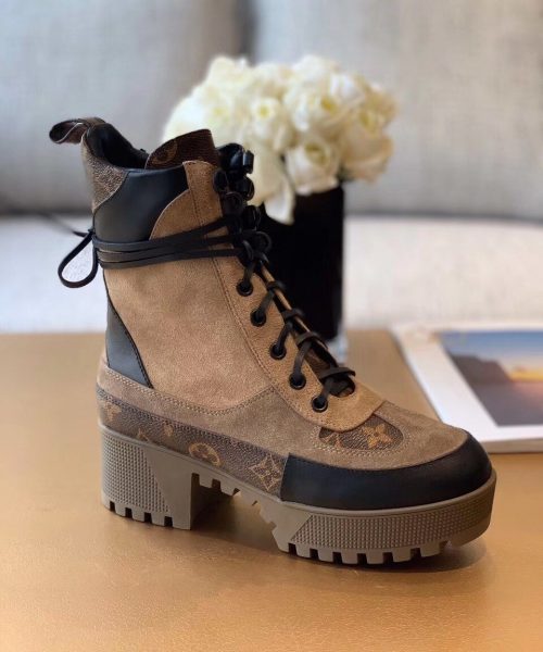 Louis Vuitton Laureate Desert Boot Patent Monogram Material Brown For Women LV 1A4XYE
