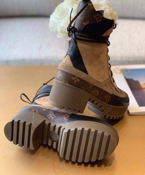 Louis Vuitton Laureate Desert Boot Patent Monogram Material Brown For Women LV 1A4XYE