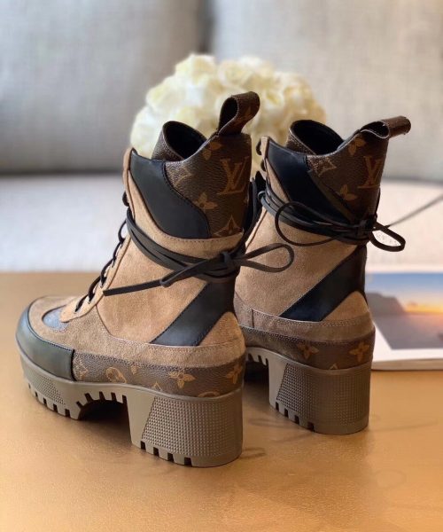 Louis Vuitton Laureate Desert Boot Patent Monogram Material Brown For Women LV 1A4XYE