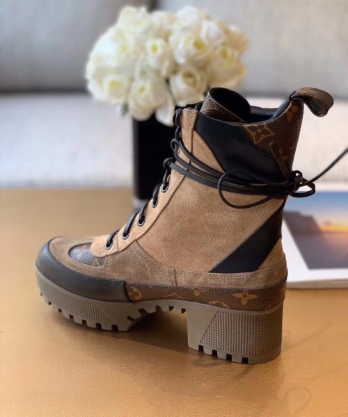 Louis Vuitton Laureate Desert Boot Patent Monogram Material Brown For Women LV 1A4XYE