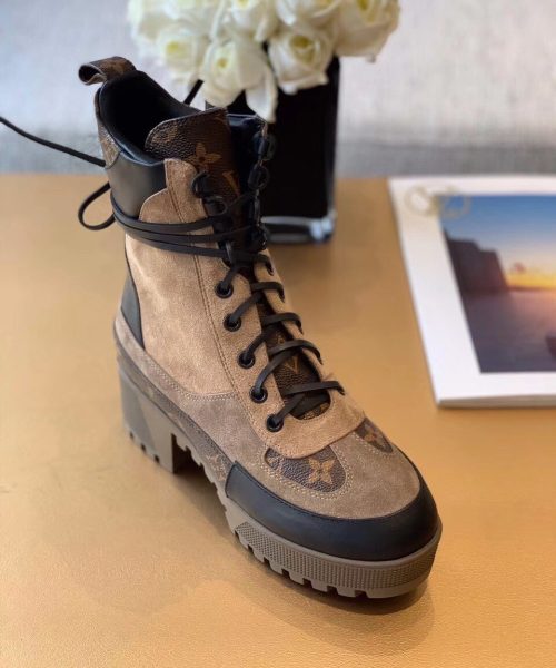 Louis Vuitton Laureate Desert Boot Patent Monogram Material Brown For Women LV 1A4XYE