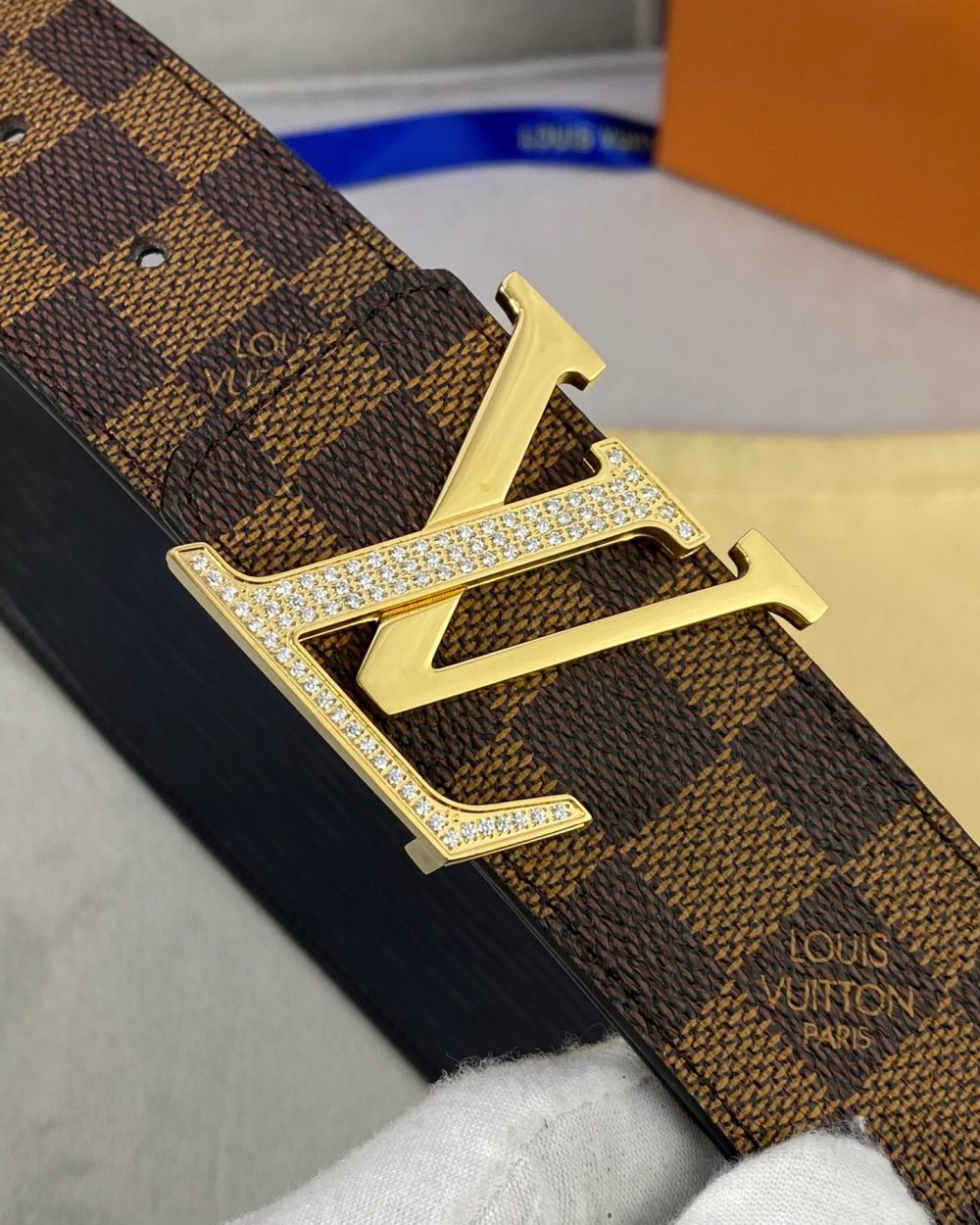 1:1 Replica Louis Vuitton LV Beaded Reversible Belt Damier Ebene, LV Women Belt