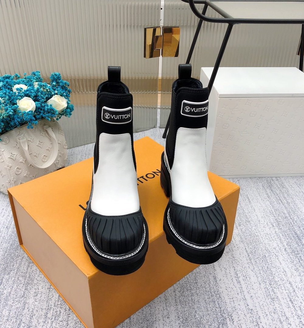Louis Vuitton LV Beaubourg Ankle Boot Neoprene Black/White For Women LV 1A9GYE