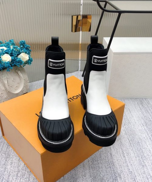 Louis Vuitton LV Beaubourg Ankle Boot Neoprene Black/White For Women LV 1A9GYE
