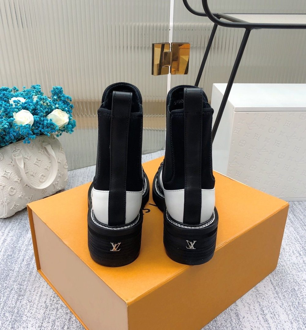 Louis Vuitton LV Beaubourg Ankle Boot Neoprene Black/White For Women LV 1A9GYE