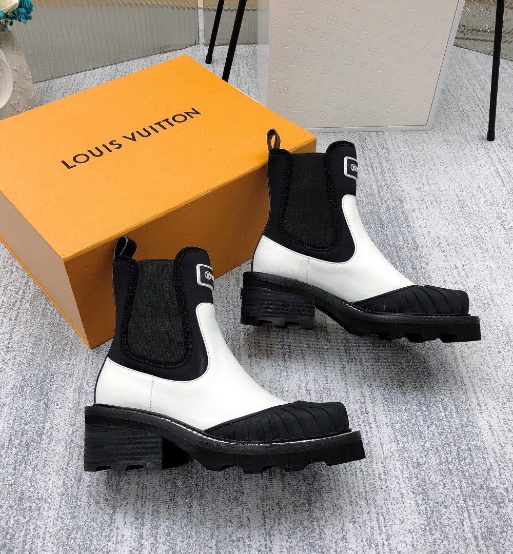 Louis Vuitton LV Beaubourg Ankle Boot Neoprene Black/White For Women LV 1A9GYE