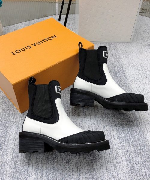 Louis Vuitton LV Beaubourg Ankle Boot Neoprene Black/White For Women LV 1A9GYE