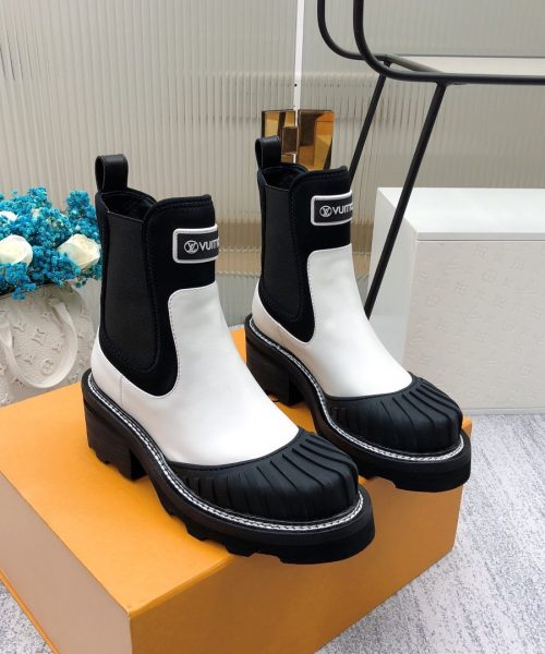 Louis Vuitton LV Beaubourg Ankle Boot Neoprene Black/White For Women LV 1A9GYE