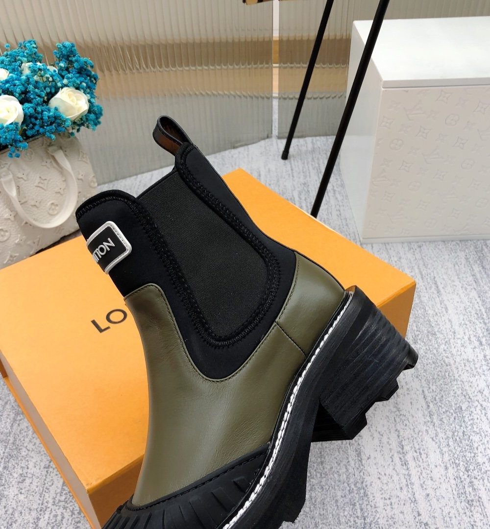 Louis Vuitton LV Beaubourg Ankle Boot Neoprene Khaki Green For Women LV 1A9GYT