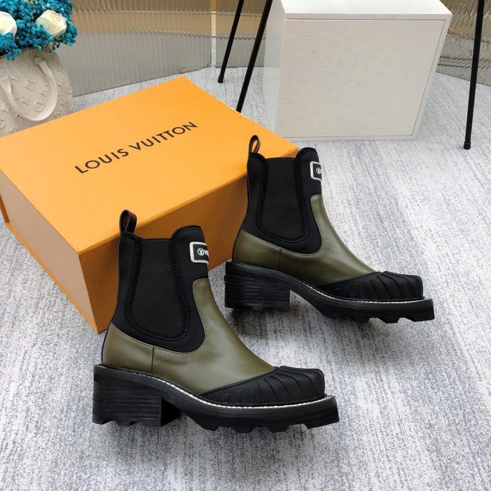 Louis Vuitton LV Beaubourg Ankle Boot Neoprene Khaki Green For Women LV 1A9GYT - Image 6