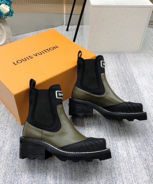 Louis Vuitton LV Beaubourg Ankle Boot Neoprene Khaki Green For Women LV 1A9GYT