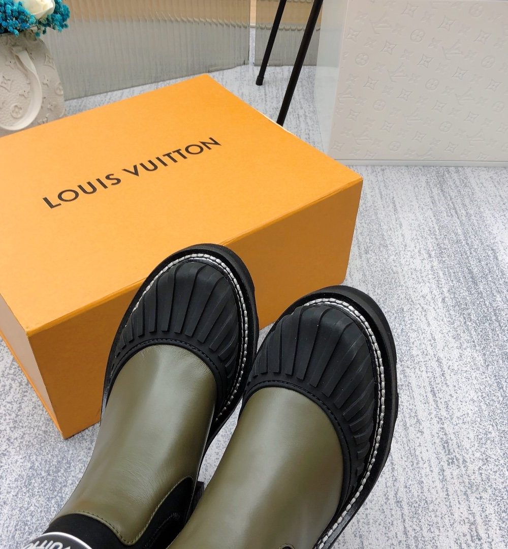 Louis Vuitton LV Beaubourg Ankle Boot Neoprene Khaki Green For Women LV 1A9GYT