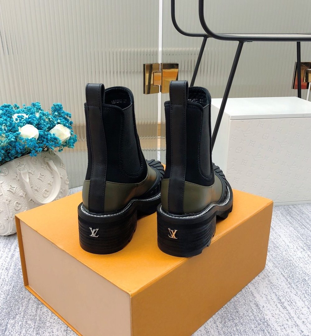 Louis Vuitton LV Beaubourg Ankle Boot Neoprene Khaki Green For Women LV 1A9GYT