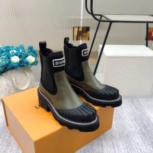 Louis Vuitton LV Beaubourg Ankle Boot Neoprene Khaki Green For Women LV 1A9GYT