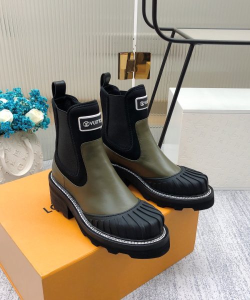 Louis Vuitton LV Beaubourg Ankle Boot Neoprene Khaki Green For Women LV 1A9GYT
