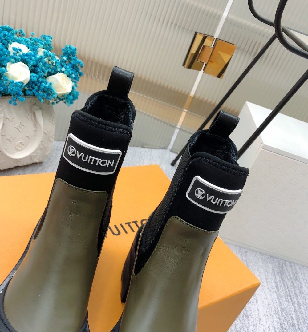 Louis Vuitton LV Beaubourg Ankle Boot Neoprene Khaki Green For Women LV 1A9GYT
