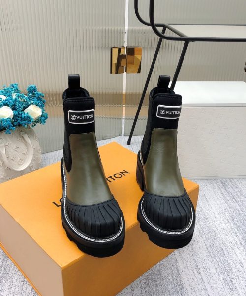 Louis Vuitton LV Beaubourg Ankle Boot Neoprene Khaki Green For Women LV 1A9GYT