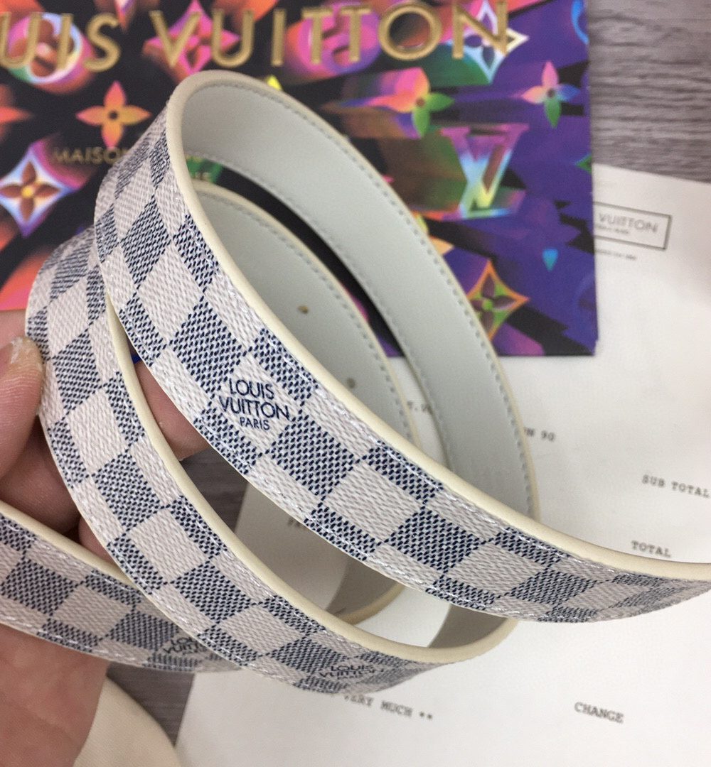 1:1 Replica Louis Vuitton LV Initiales Reversible Belt Damier Azur Canvas, LV Women Belt M0325Q