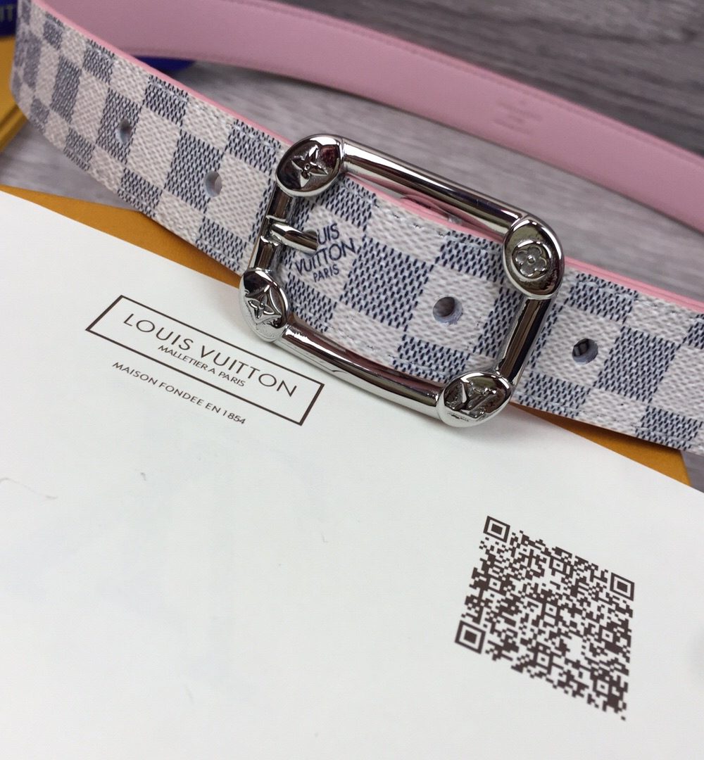 1:1 Replica Louis Vuitton LV Malletier Belt Damier Azur Silver Toned Hardware LV Women Belt