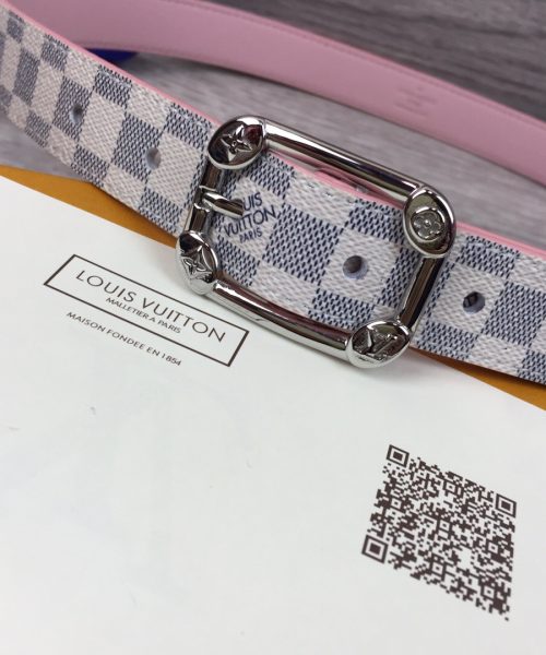 1:1 Replica Louis Vuitton LV Malletier Belt Damier Azur Silver Toned Hardware LV Women Belt