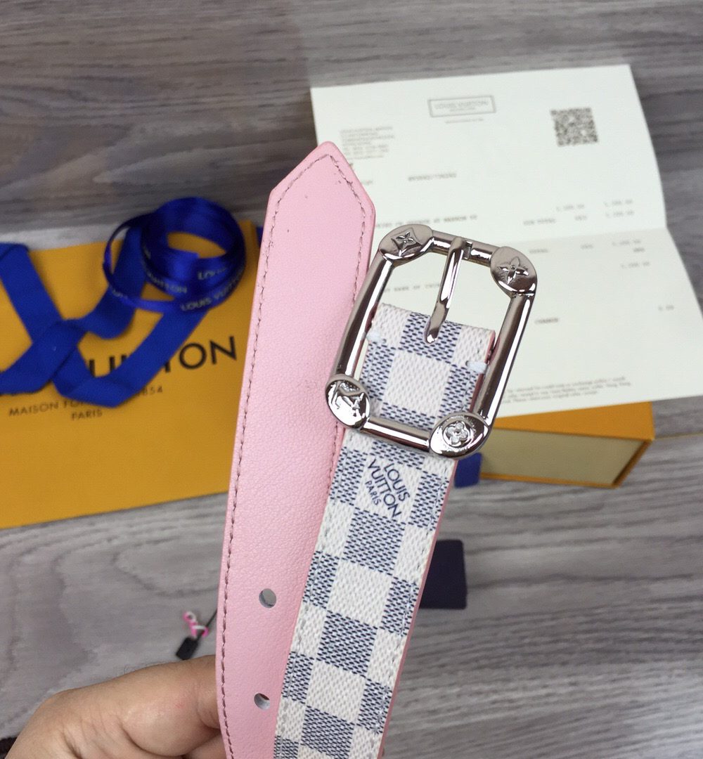 1:1 Replica Louis Vuitton LV Malletier Belt Damier Azur Silver Toned Hardware LV Women Belt