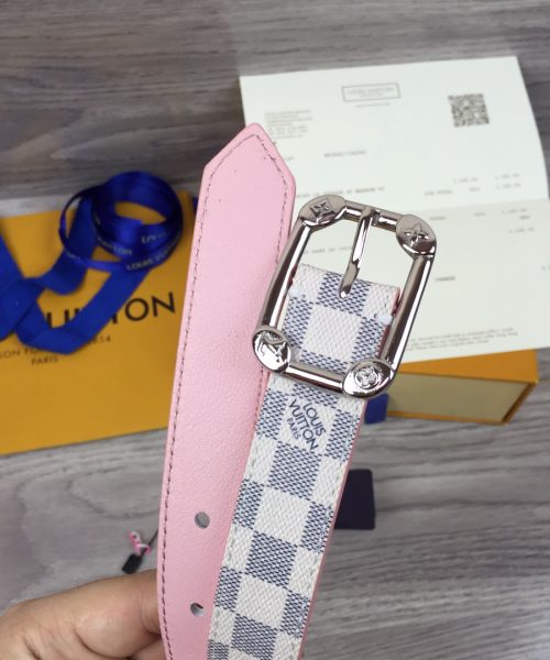1:1 Replica Louis Vuitton LV Malletier Belt Damier Azur Silver Toned Hardware LV Women Belt
