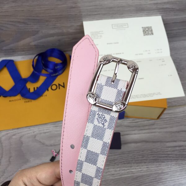 1:1 Replica Louis Vuitton LV Malletier Belt Damier Azur Silver Toned Hardware LV Women Belt