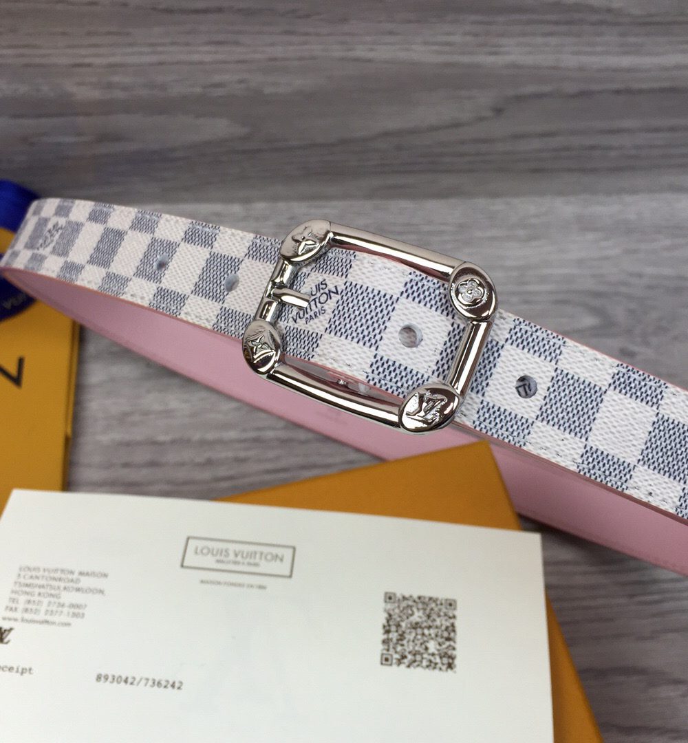 1:1 Replica Louis Vuitton LV Malletier Belt Damier Azur Silver Toned Hardware LV Women Belt