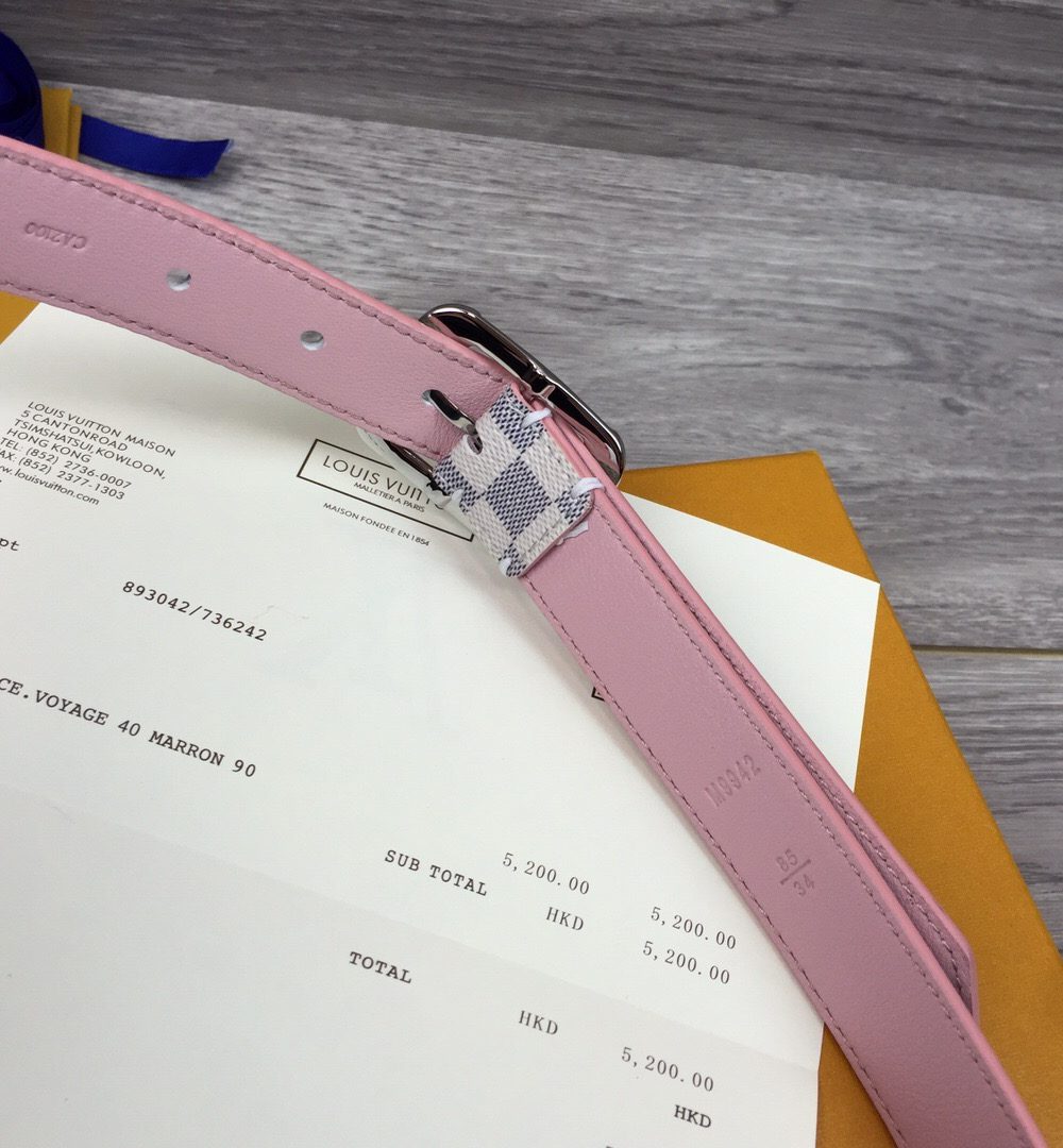 1:1 Replica Louis Vuitton LV Malletier Belt Damier Azur Silver Toned Hardware LV Women Belt