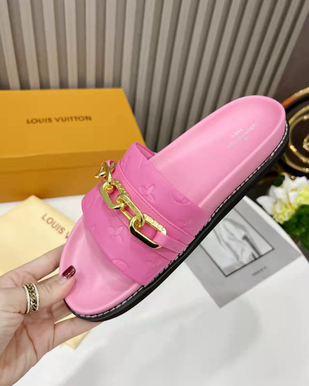 Louis Vuitton LV Sunset Flat Comfort Mule Pink For Women LV 1A9RAW