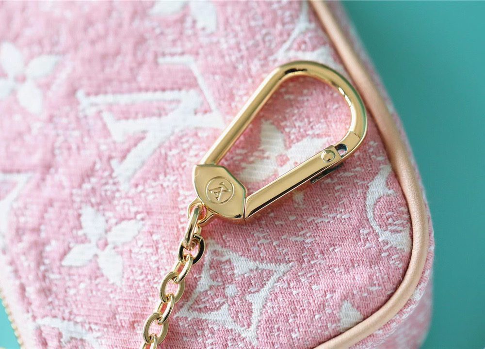 1:1 Replica Louis Vuitton Mini Pochette Accessoires Monogram Denim Pink For Women, Women's Wallets 6.1in/15.5cm LV