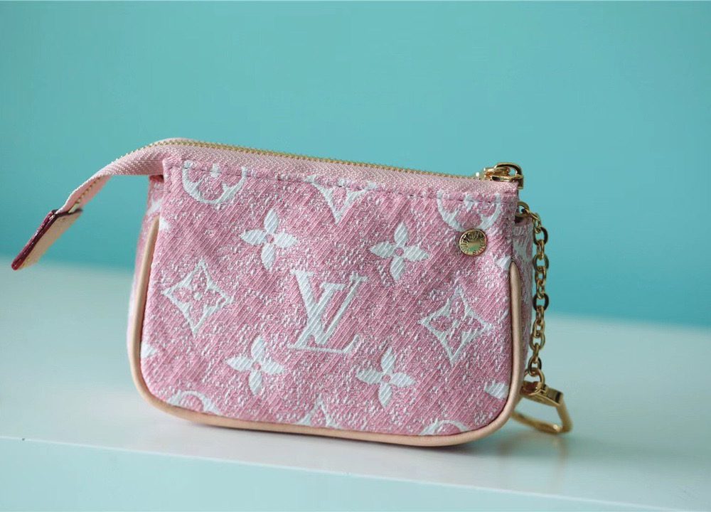1:1 Replica Louis Vuitton Mini Pochette Accessoires Monogram Denim Pink For Women, Women's Wallets 6.1in/15.5cm LV