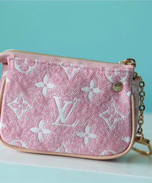 1:1 Replica Louis Vuitton Mini Pochette Accessoires Monogram Denim Pink For Women, Women's Wallets 6.1in/15.5cm LV 