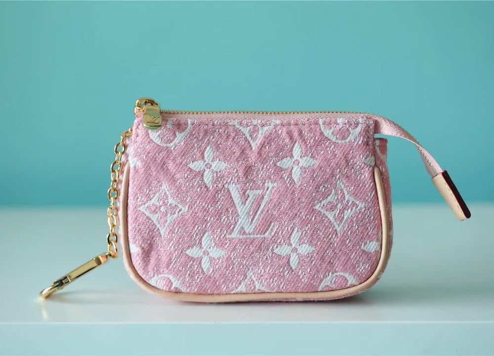 1:1 Replica Louis Vuitton Mini Pochette Accessoires Monogram Denim Pink For Women, Women's Wallets 6.1in/15.5cm LV 